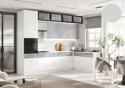 Кухня Оливия NEW 3;0х1;8м (белый/белый глянец холодный; мрамор глянец/антарес)