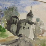 Картина акварельная авторская в паспарту 21х30 см на стену для интерьера "Утренний туман в Выбутах"