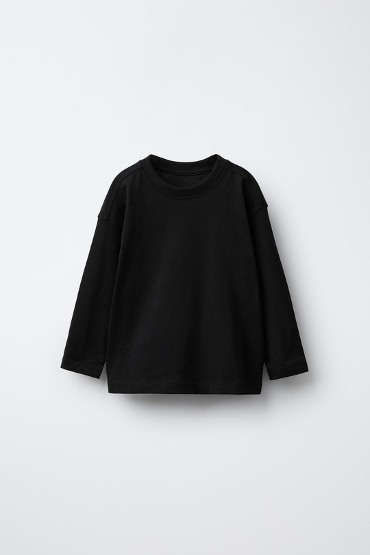 ZARA ОДНОТОННАЯ ФУТБОЛКА MEDIUM WEIGHT, ЧЕРНЫЙ