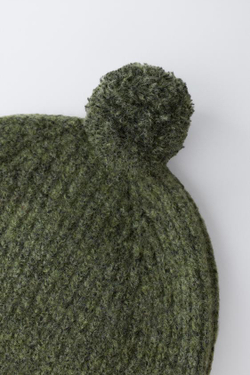 ZARA ТРИКОТАЖНЫЙ ЧЕПЧИК С ПОМПОНОМ, МЯГКИЙ ЗЕЛЕНЫЙ