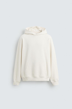 ZARA БАЗОВОЕ ХУДИ С КАПЮШОНОМ, ЖЕЛТОВАТО-БЕЛЫЙ