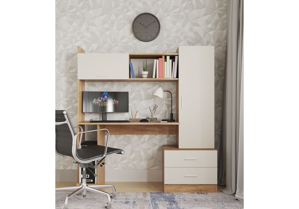 Компьютерный стол Бишоп 7 153х59х160 дуб крафт золотой / кашемир