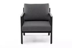 "Сан Ремо" кресло плетеное из роупа садовое, каркас алюминий темно-серый, роуп серый, ткань серая