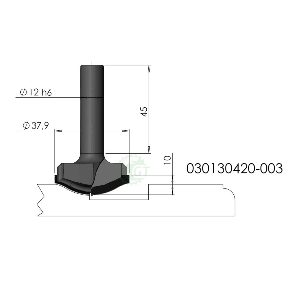 Изображение алмазной фасадной фрезы GT 030130420-003, профиль