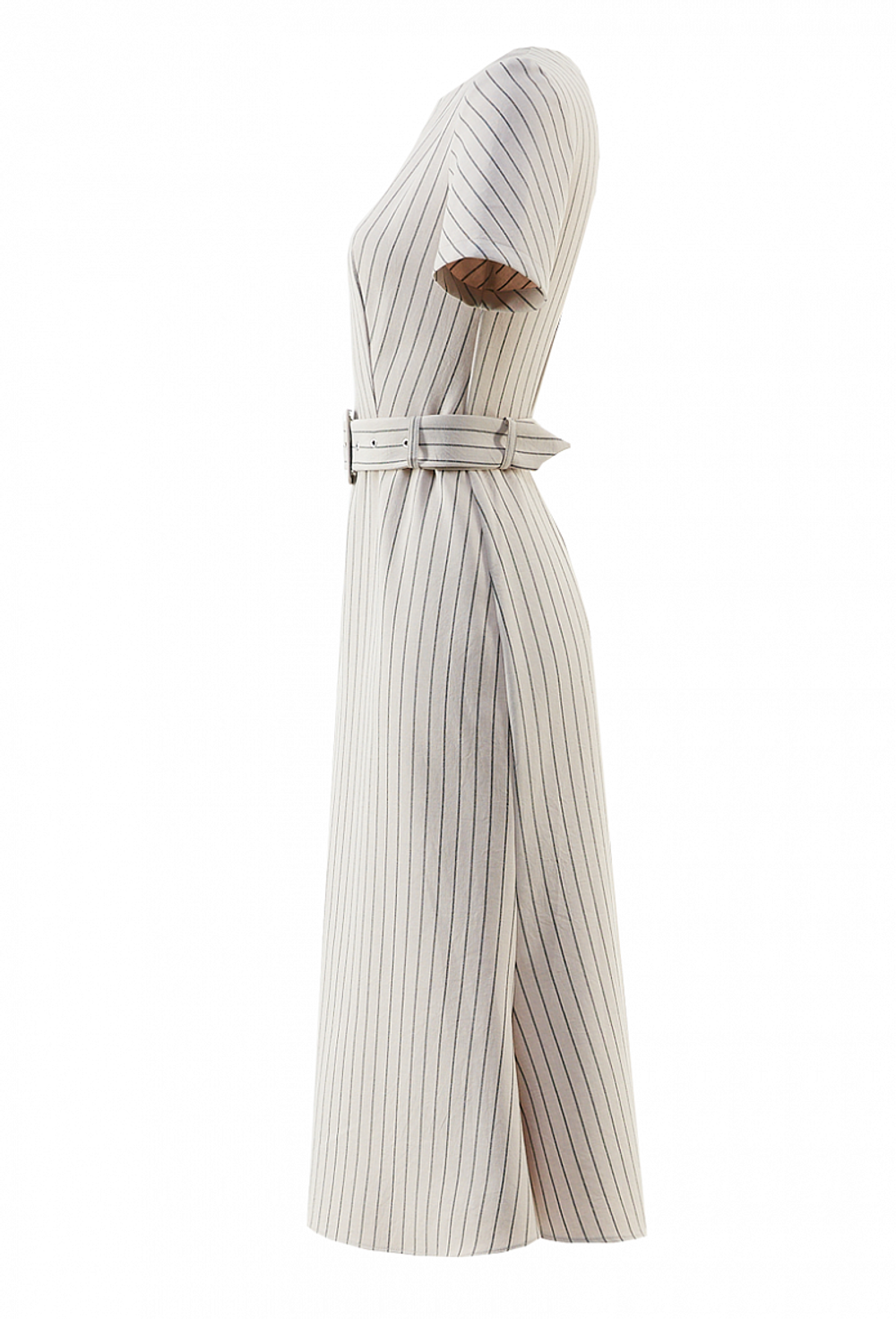 Льняное платье с поясом и коротким рукавом серое 27-01-20 SS