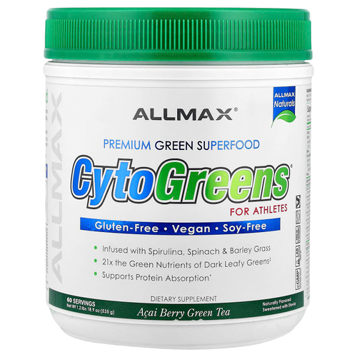 ALLMAX, CytoGreens, зеленый суперпродукт премиального качества для спортсменов, зеленый чай с ягодами асаи, 535 г (1,2 фунта)