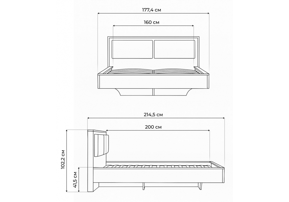 Кровать Woodville Клауд 160х200 парящая дуб крафт золотой, антрацит