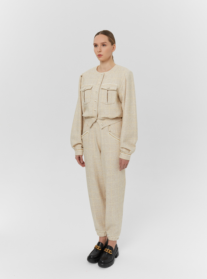 Брюки твидовые, молочный