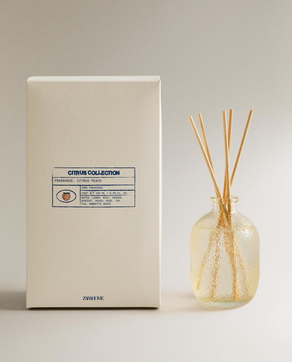 Zara Home Аромадиффузор Citrus Peach 180 мл, тростниковые палочки микадо, аромат свежий цитрусовый, Горчичный