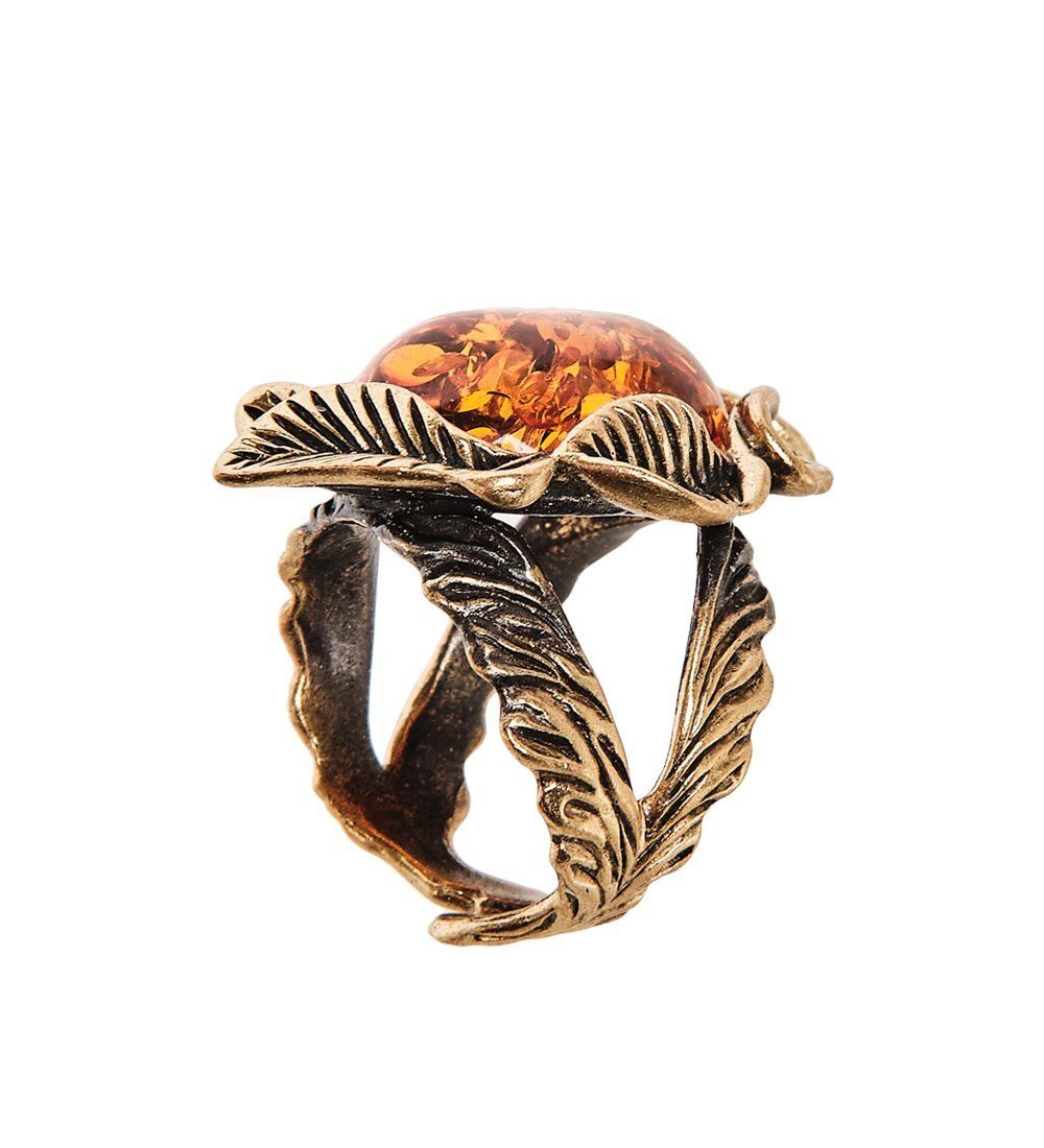 AM-2446 Кольцо «Ива» бол. (латунь, янтарь)