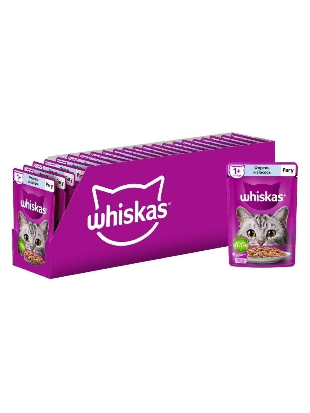 Влажный корм Whiskas для взрослых кошек, рагу с форелью и лососем, 28 шт x 75 г