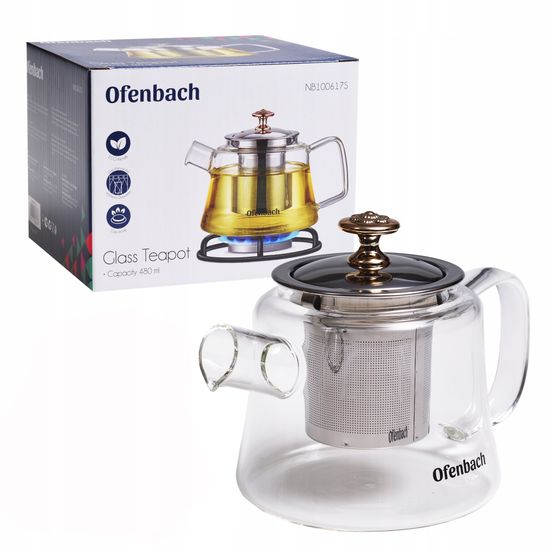 Стеклянный заварочный чайник 480 мл. Ofenbach NB 100617S с ситечком