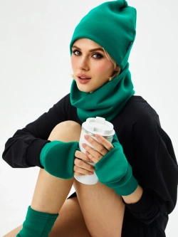 Комплект с начесом: снуд, варежки, шапка