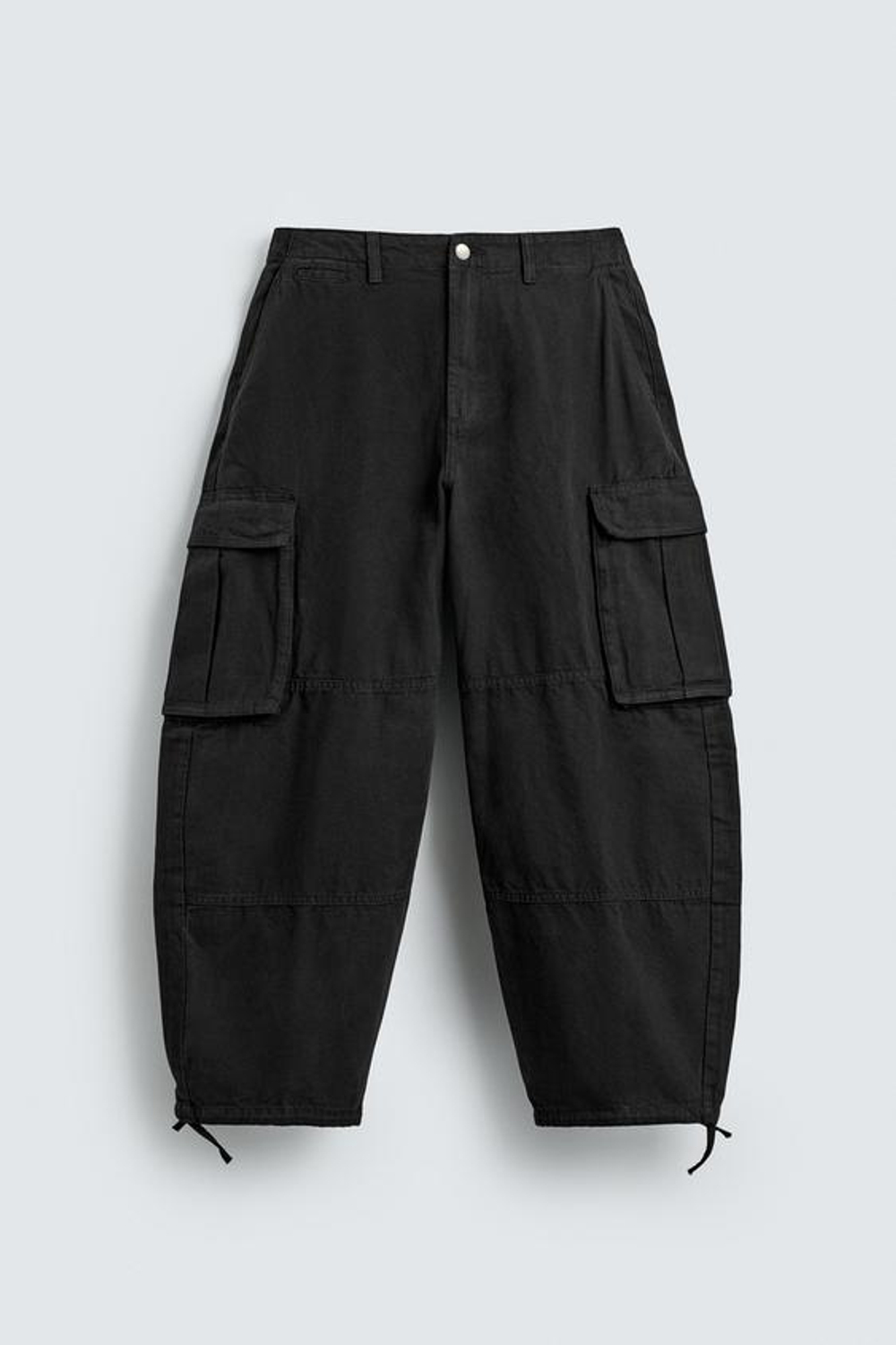 ZARA БРЮКИ КАРГО BALLOON FIT, ЧЕРНЫЙ