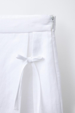 ZARA ЮБКА-ШОРТЫ ИЗ 100% ЛЬНА С БАНТОМ, БЕЛЫЙ