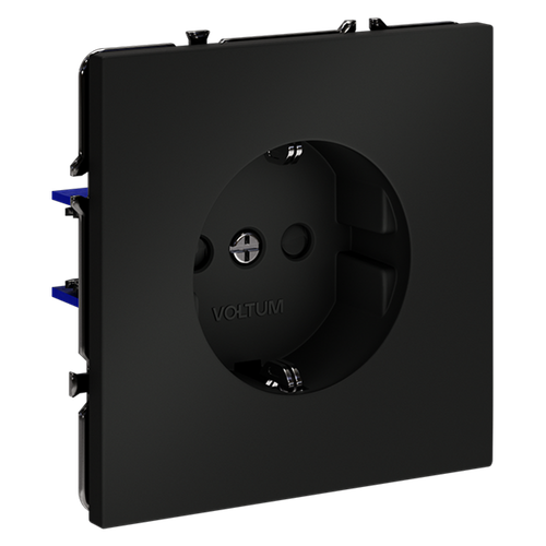 Розетка встраиваемая VOLTUM S70 с заземлением и защитными шторками, 16А, (черный матовый)