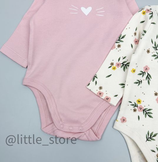 Комплект боди с длинным рукавом, Розовый жемчуг/цветы