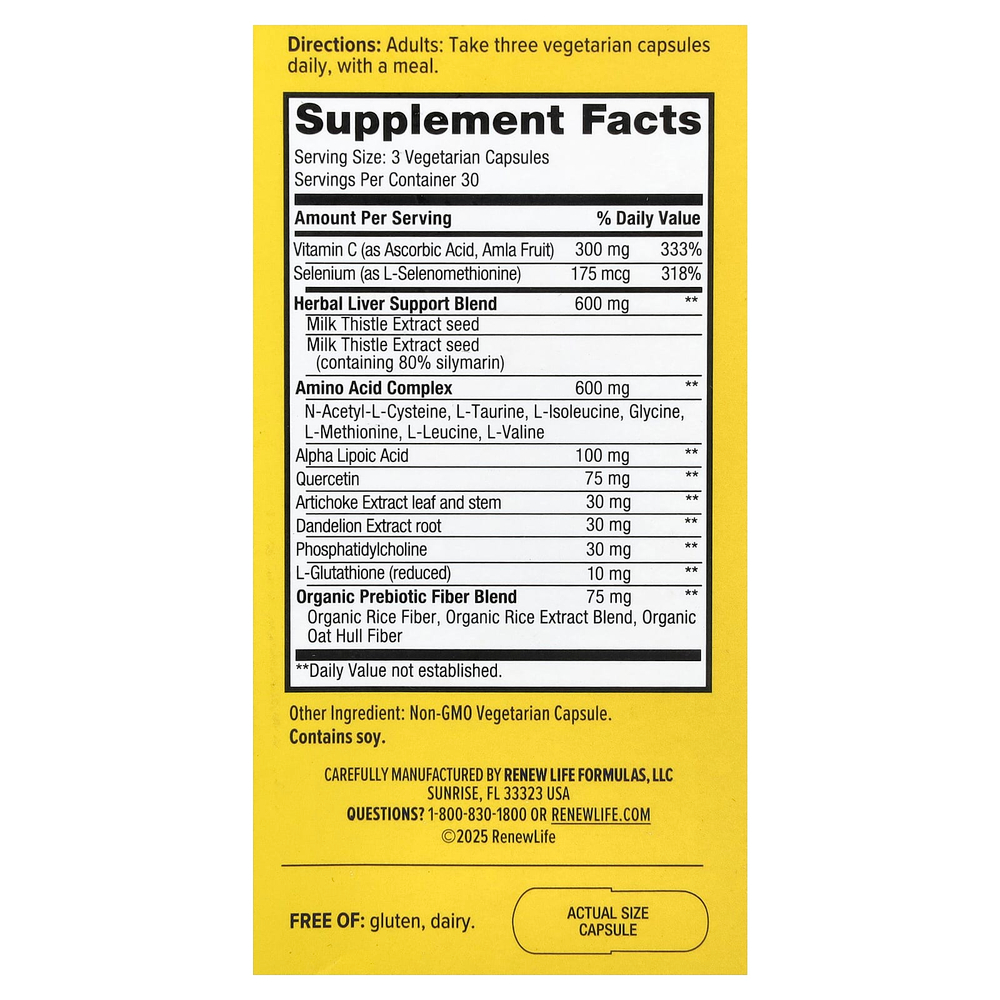 Renew Life, Поддержка печени, 90 вегетарианских капсул