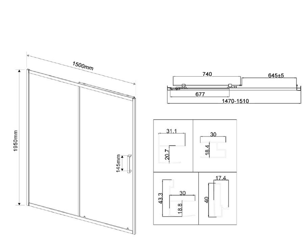 Душевая дверь City VDS-5CT150CLB, 1500, черный, стекло прозрачное
