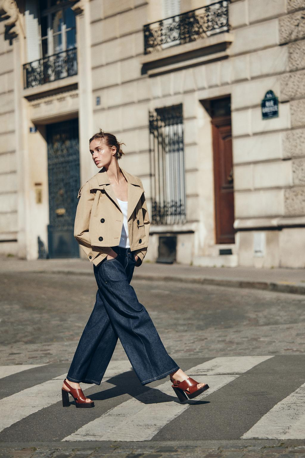 ZARA ДЖИНСЫ Z1975 STRAIGHT-LEG С ВЫСОКОЙ ПОСАДКОЙ И СТРЕЛКАМИ, СИНИЙ