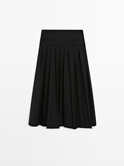 Massimo Dutti Юбка миди из смесовой шерсти с плиссировкой, черный