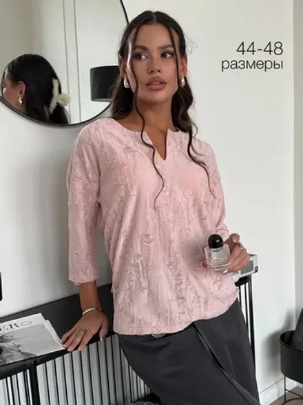 Блузка нарядная трикотажная офисная рукав 3 4