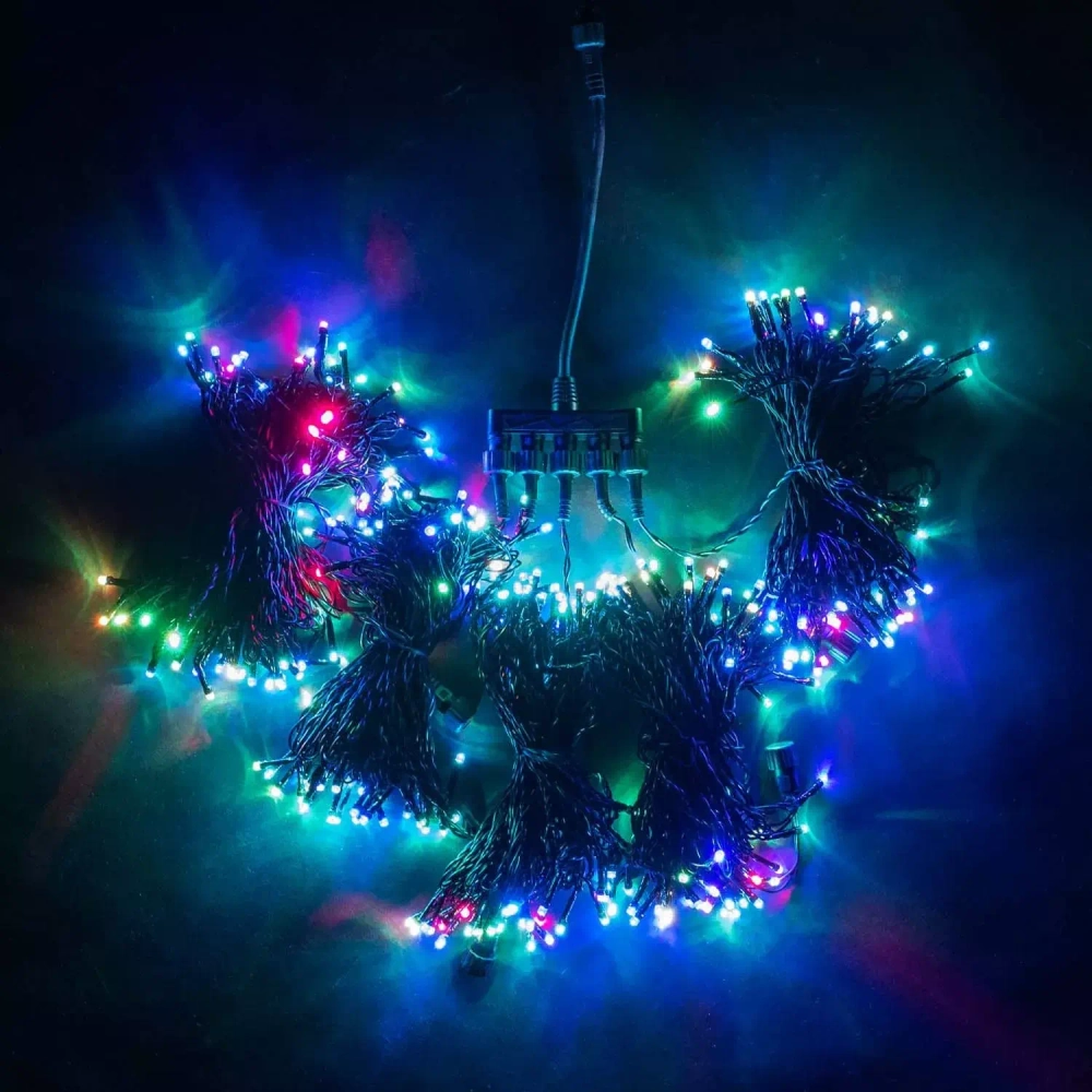 Комплект гирлянды на деревья с контроллером 50 м., 5 лучей по 10 м., 500 RGB LED ламп, черный силикон, Beauty Led (KFT300-10-1RGBBK)