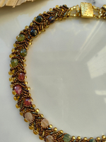 Колье из бисера "Змейка" ручной работы с камнем Турмалин