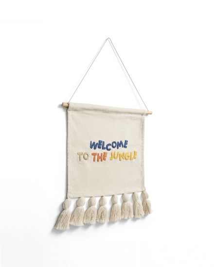 Настенный гобелен из хлопка Tandani бежевого цвета с разноцветными буквами и бахромой, 40 x 50 см