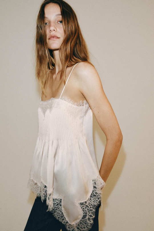 ZARA ТОП В БЕЛЬЕВОМ СТИЛЕ С КРУЖЕВОМ — ZW COLLECTION, БЕЖЕВО-РОЗОВЫЙ