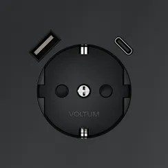 Розетка встраиваемая VOLTUM S70 с заземлением и защитными шторками, 16А, с USB, A+С, (графит) vls040507