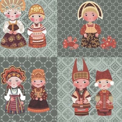 Пэчворк с матрешками 25 на 25 см