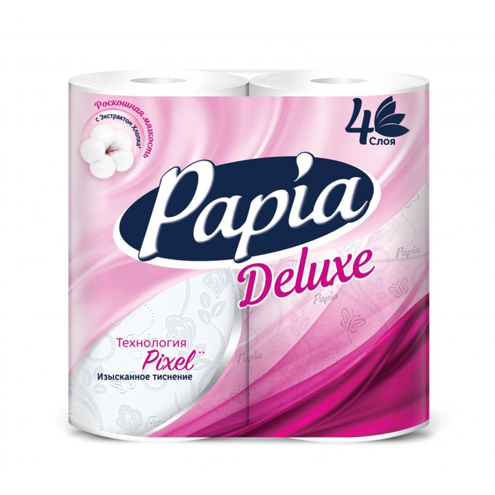 Бумага туалетная Papia Deluxe 4сл бел 100%цел втул 17,5м 140л 4рул/уп