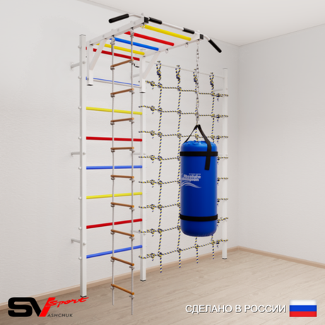 Шведская стенка Sv Sport 53130 (Турник рукоход/Лестница/Цепь/Мешок 30кг/Канатный лаз)