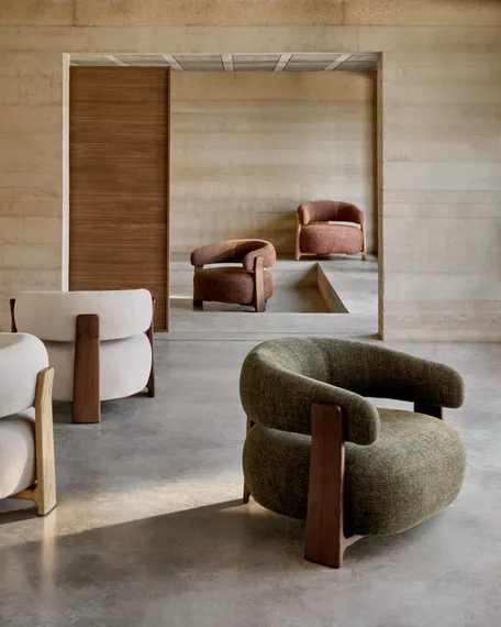 Кресло Granite на 3 ножках, зеленый шенилл, массив ясеня в отделке орех