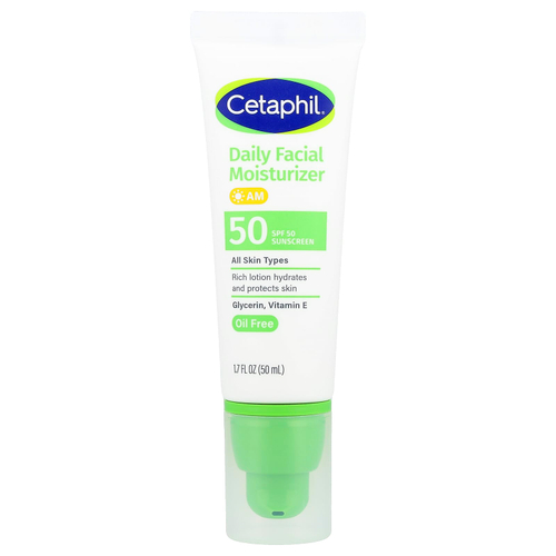 Cetaphil, увлажняющий крем для лица для ежедневного использования, солнцезащитный крем, SPF 50, без отдушек, 50 мл (1,7 жидк. унции)