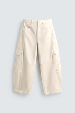 ZARA БРЮКИ КАРГО BAGGY FIT СО ШВАМИ, ЭКРЮ
