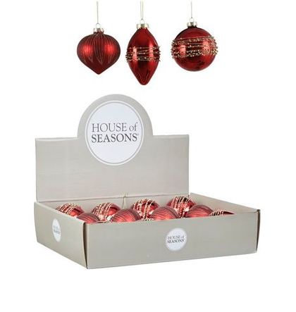 Набор елочных игрушек 12шт 8см House of Seasons Шар красный 3 вида 84007