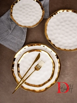 Набор из 6 глянцевых тарелок плоских мятый фарфор 19,5 см