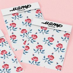 Ткань кулирная гладь минималистичные соцветия на белом