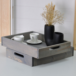 Деревянный поднос 38х28 см в стиле рустик (состаренный), столик для завтрака в постель Флоутард, для кухни, серый