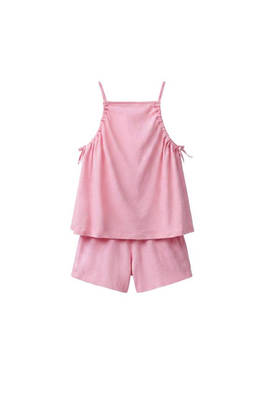 ZARA КОМПЛЕКТ ИЗ ТОПА И ШОРТОВ С ХЛОПКОМ И ЛЬНОМ, МЯГКИЙ РОЗОВЫЙ