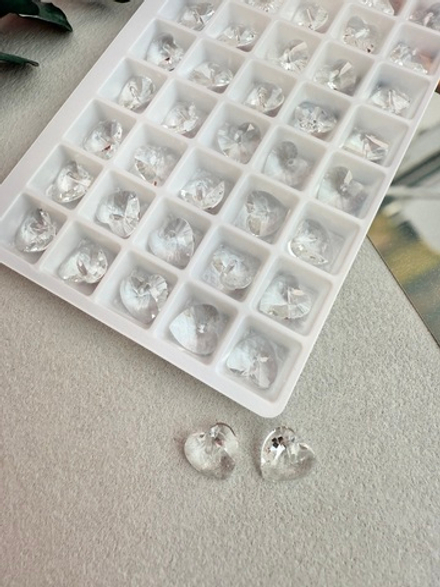 Подвеска сердце из хрустального стекла, heart 10 мм, 2 штуки, прозрачный