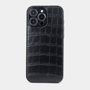 Чехол-накладка кожаная для iPhone 16 Pro Max, аллигатор черного цвета