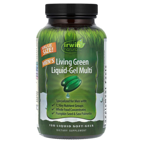 Irwin Naturals, Men's Living Green Liquid-Gel Multi, 120 жидких гелевых капсул