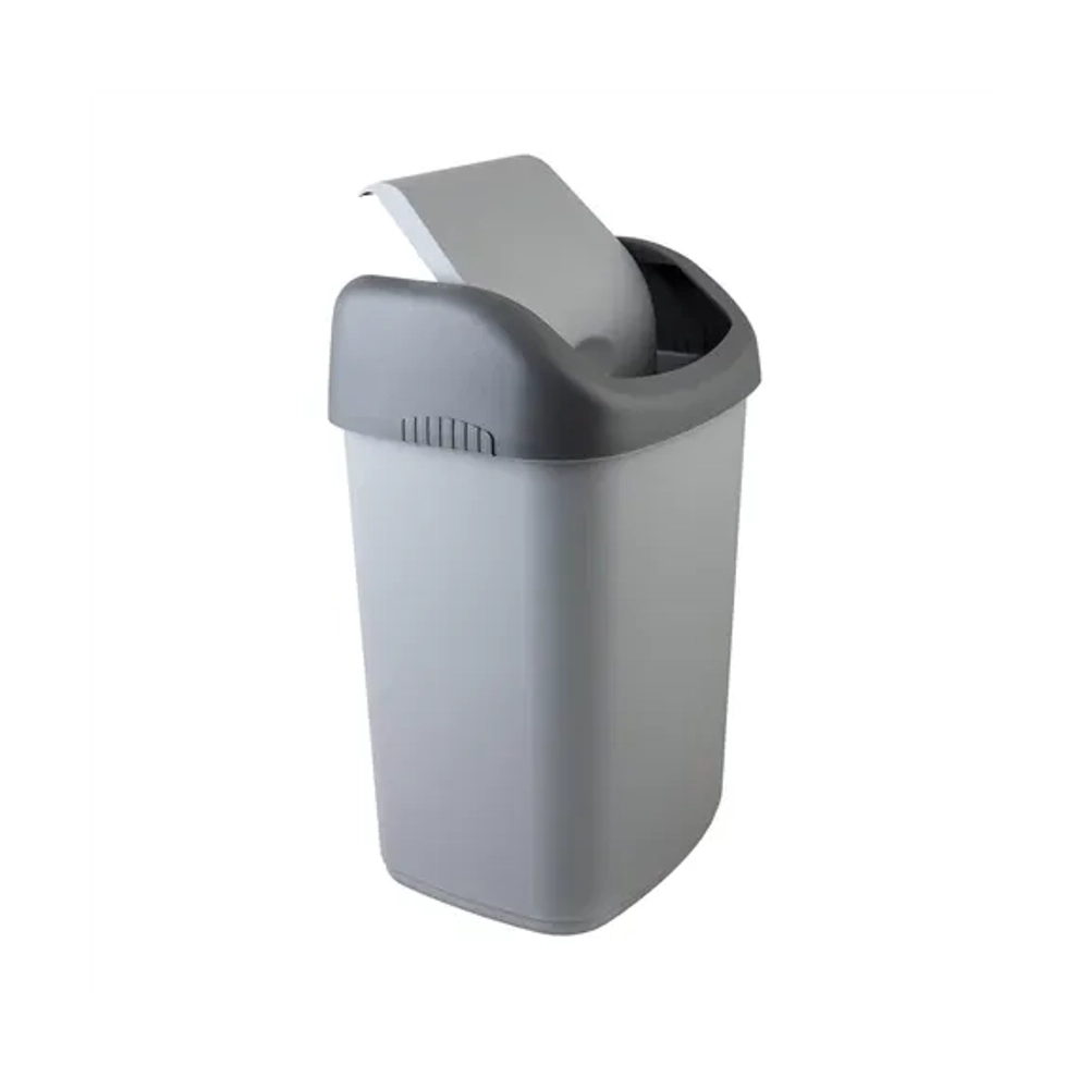 Ведро мусорное с КРЫШКОЙ (качающейся) 14 литров, ПОДВЕСНОЕ, 42х27х21 см, серый/графит, 327, 433270065