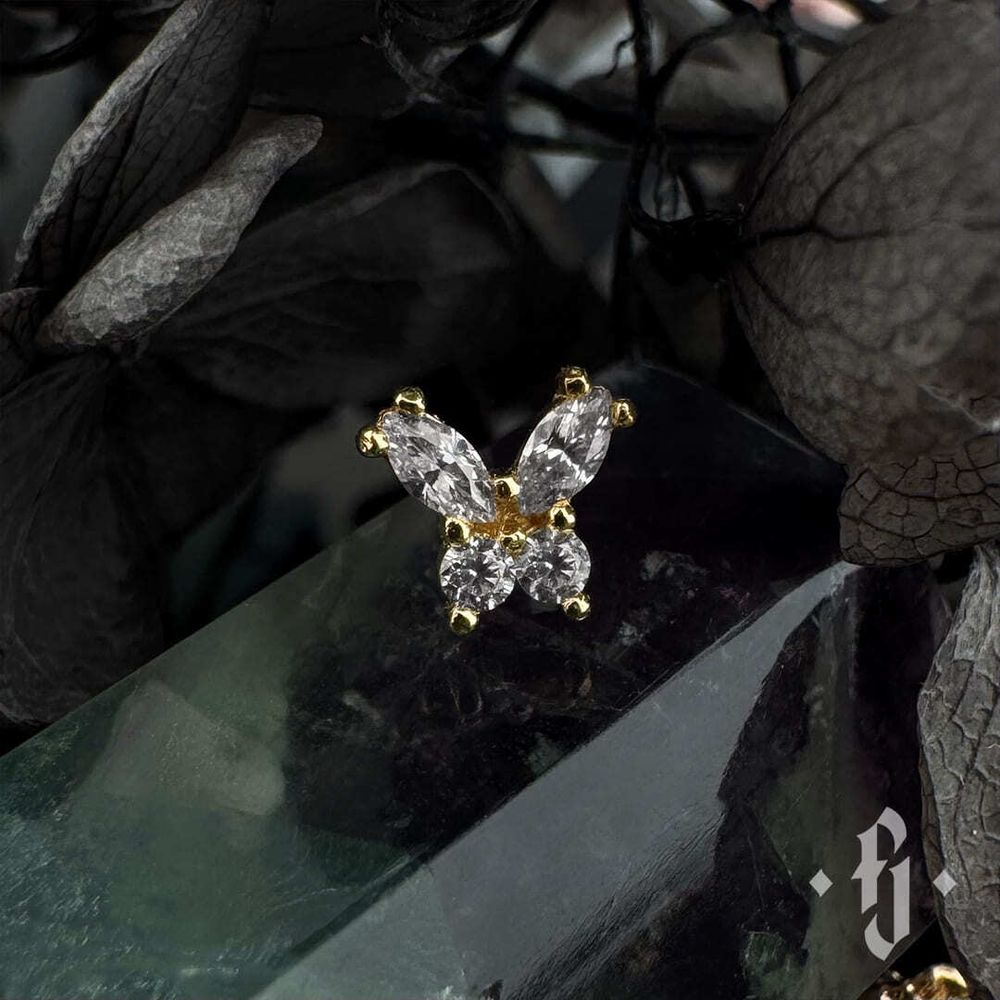 Накрутка &quot;Butterfly v.2&quot; - Желтое золото - White CZ