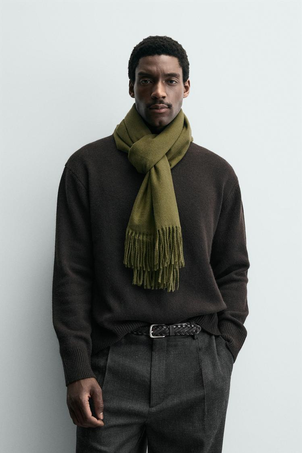 ZARA ШАРФ С БАХРОМОЙ, ХАКИ