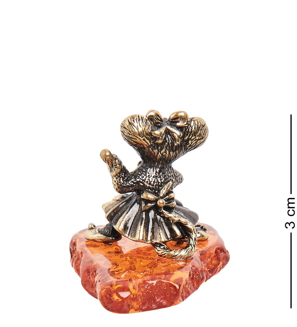 Народные промыслы AM-1834 Фигурка «Мышь с метлой» (латунь, янтарь)