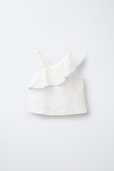 ZARA ТОП АСИММЕТРИЧНОГО КРОЯ ИЗ 100% ЛЬНА, СВЕТЛЫЙ ЭКРЮ